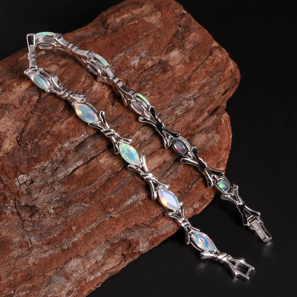 Cross Design Color Rich Natural Opal Gem Bracelet Beautiful and Elegant S925 Silver Ladies and Girls Daily Wear Fine Jewelry