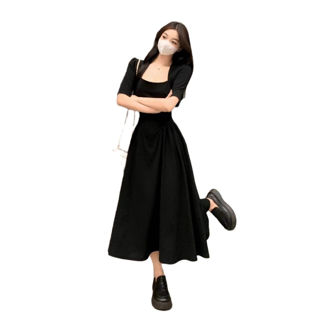 Square Collar Dress Niche Design Waist Temperament French High Sense Summer Women's Clothing Royal Sister Spice Girl
