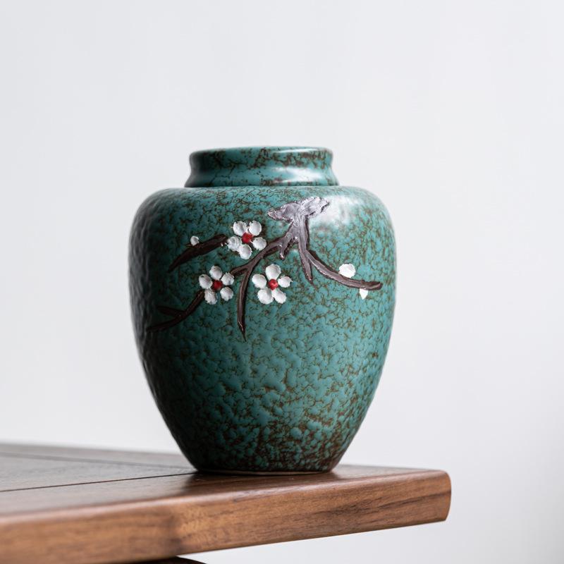 Vintage Plum Blossom Ceramic Tea Jar Sealed Coffee Candy Jar Antique Art Decorative Jars Storage Ornaments Home Decoration Gifts