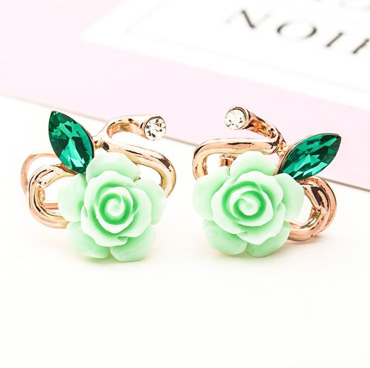 Korean Crystal Rose Flower Stud Earrings - Trendy Fashion Accessories