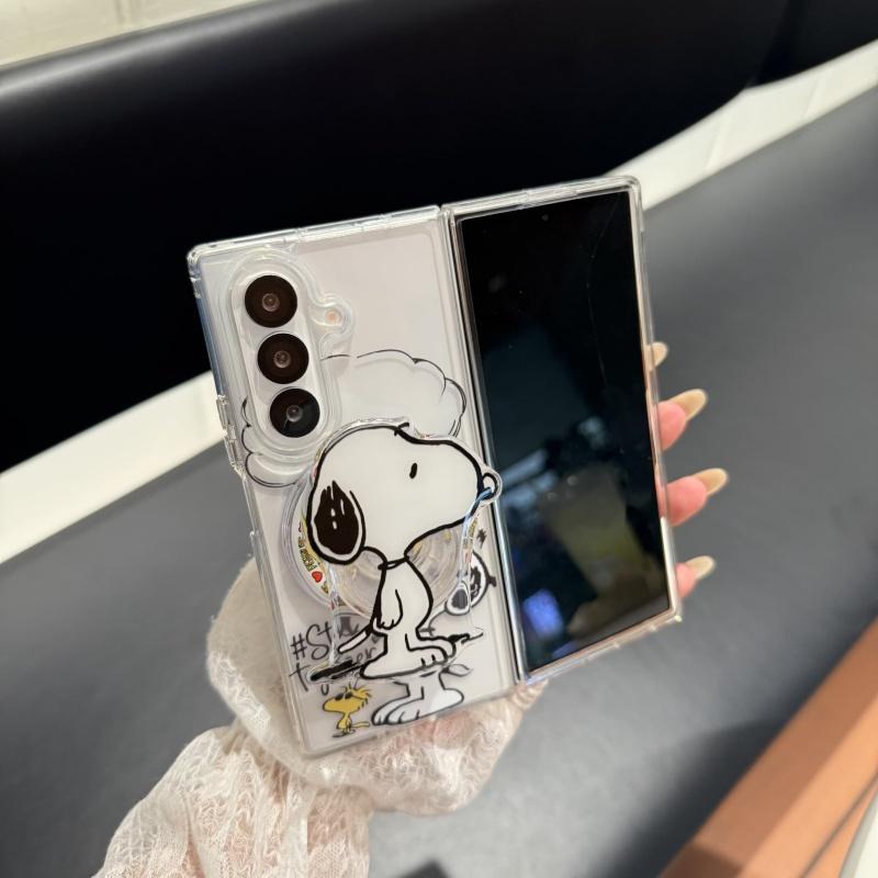 Funny cartoon Cute Snoopy peanut Love Heart Folding Magsafe Wireless Charge Case For Samsung ZFlip 3 4 5 6 ZFlip7 Magnetic stand