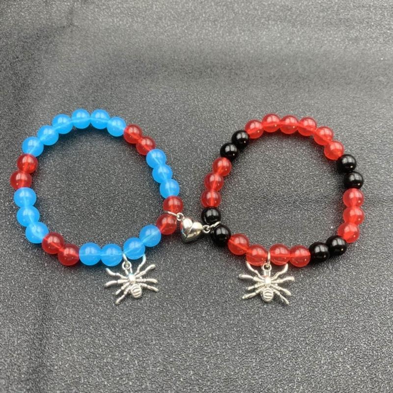 Halloween Spiders Couple Bracelet Trendy Heart Magnetic Matching Hand Jewelry