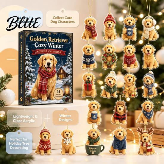 Winter Theme Pendant Set Dog Advent Calendars 2026, 2D Acrylic Ornaments Christmas Countdown Calendar, Creative Holiday Gift Box Cute Flat Puppy