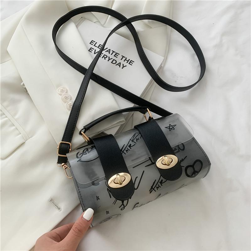

2026 Women Shoulder Bag PVC Transparent Graffiti Messenger Female Bag Small Designer Handbag Purse Crossbody Bags for Women чёрный