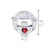Traditional Irish Celtic Round Circle Claddach Brooch Red Heart Shape Made of Sterling Pin, CZ, .925 Silver.