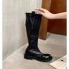 Cowhide Version~ Retro Pleated Thick-soled Long Knight Boots Women's Thin Leather High Boots