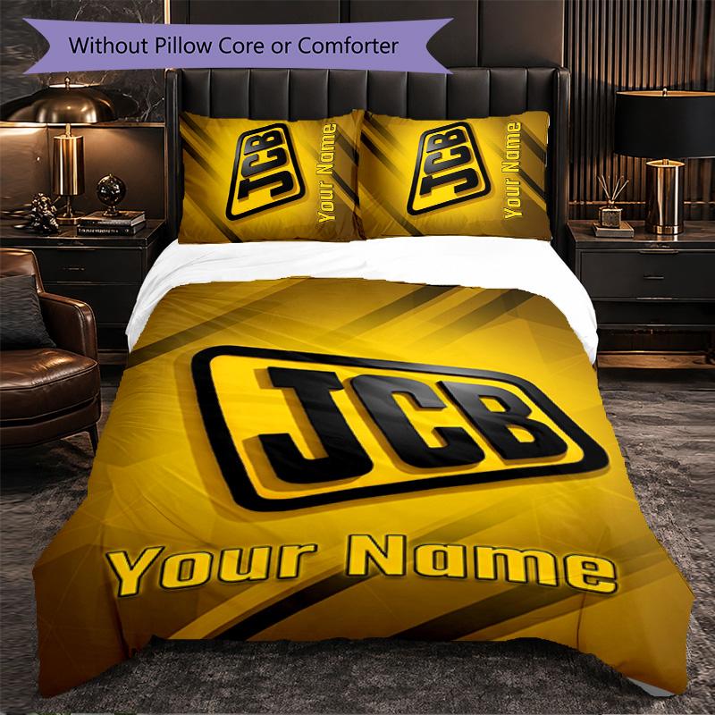 JCB Customized Name Text Bedding Set, 1 Duvet Cover & 2 Pillowcases Personalized Bedroom Gift