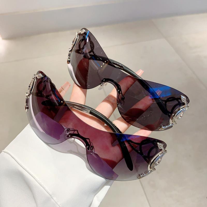 Y2K Rimless Luxury Designer Sunglasses Women Men Trendy Oversized Metal Snake Pink Punk Shades