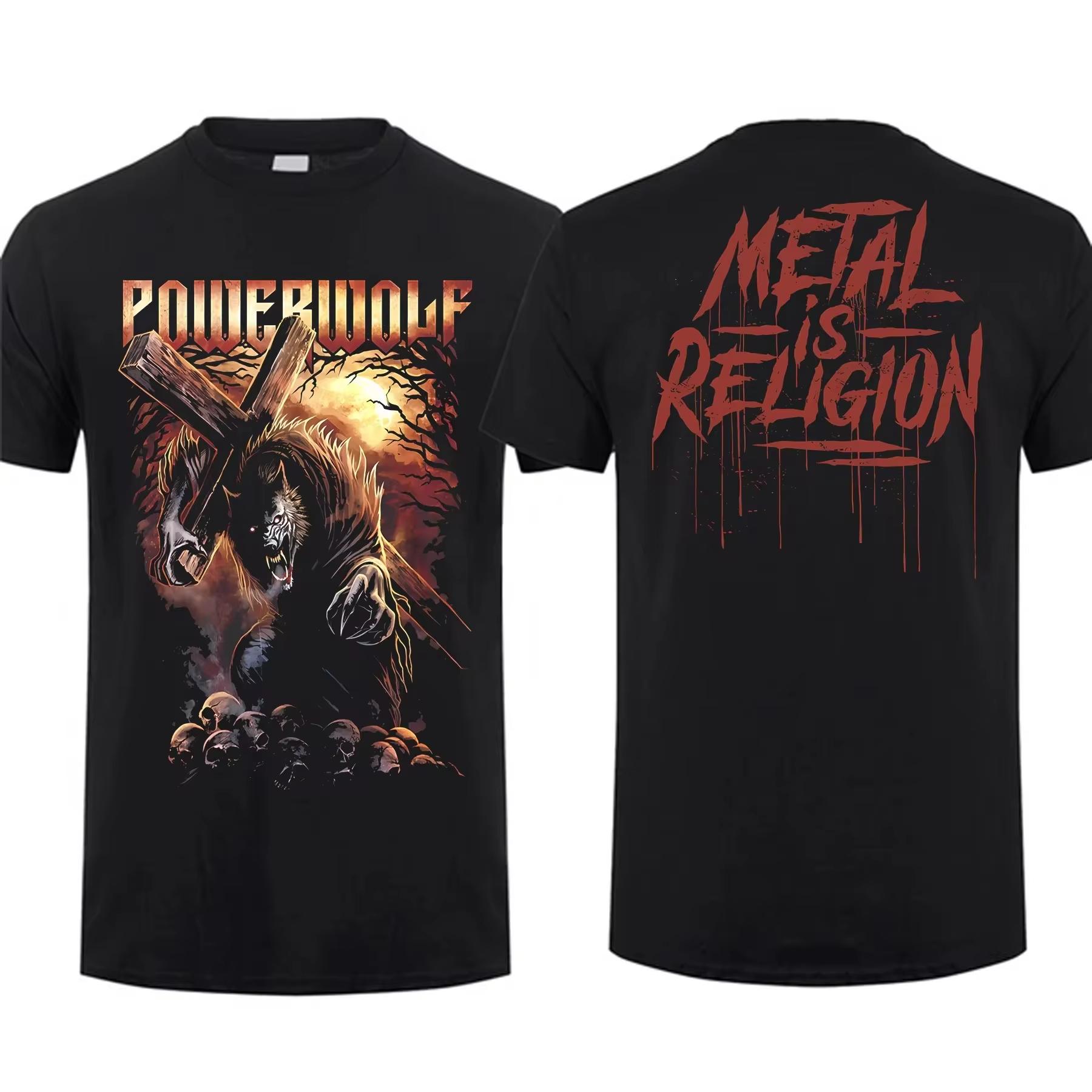 

Streetwear Vintage Fashion Tee Men T Shirt Double-sided Via Dolorosa Black By Powerwolf Oversize Top Graphic Unisex Short Sleeve 4XL