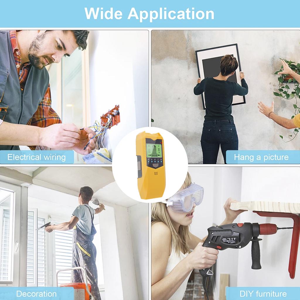 5in1 Sh402 Wall Stud Detector Sensor Stud Finder Metal Detecion Metal Depth Measurement Finder with LED Display and Audio Alarm