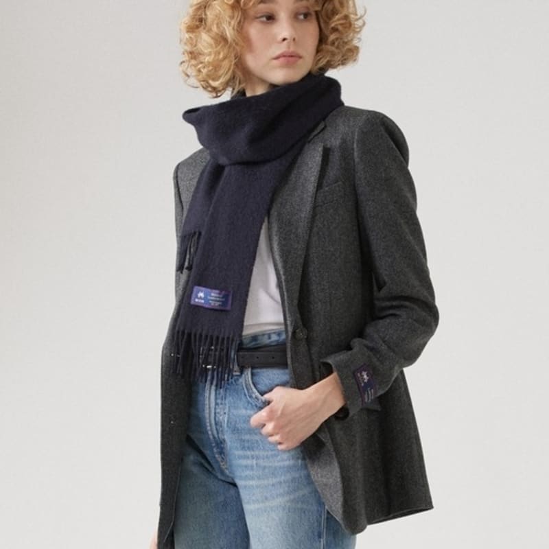 ABRAHAM MOON Merino Wool Muffler 25cm - Navy