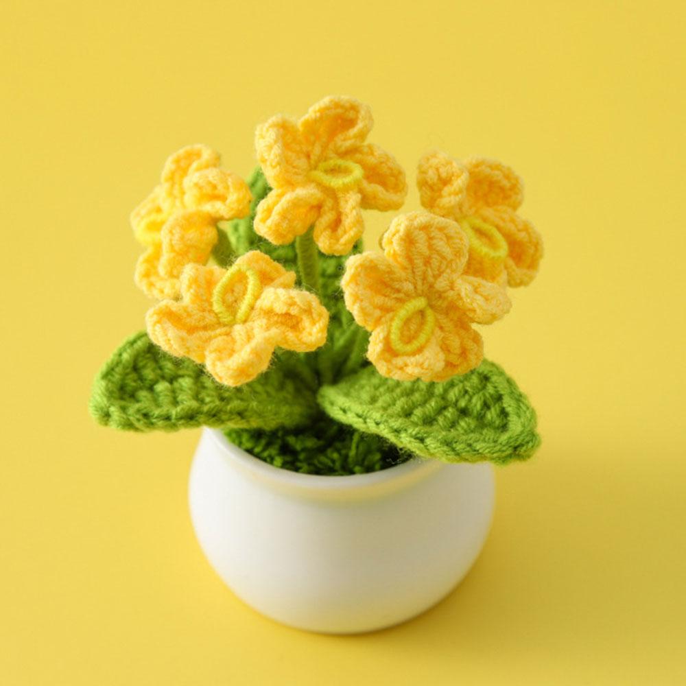 DIY Handwoven Mini Potted Flower Rose Tulip Daisy Office Desktop Ornamental Plant Woolen Thread Finished Product Home Decoration