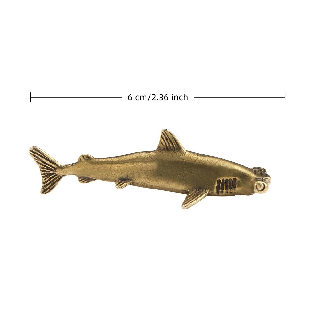 Solid Brass Shark Blue Whale Miniature Figurine Handcrafted Feng Shui Ornament for Office Tabletop Home Gift
