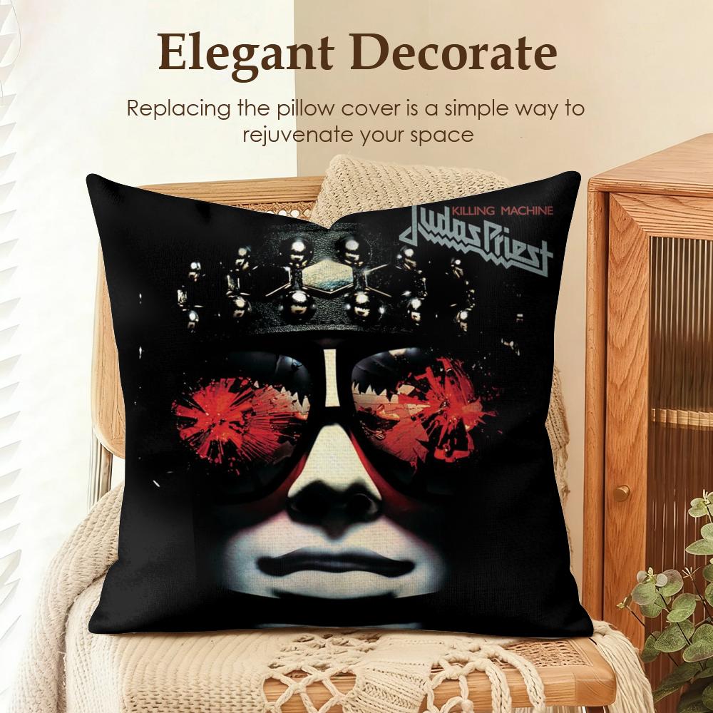 Band JJudas PPriest Cushion Cover Natural Linen Organic Fabric DoubleSided Printing Sofa Home Decor Gift Pillow Case