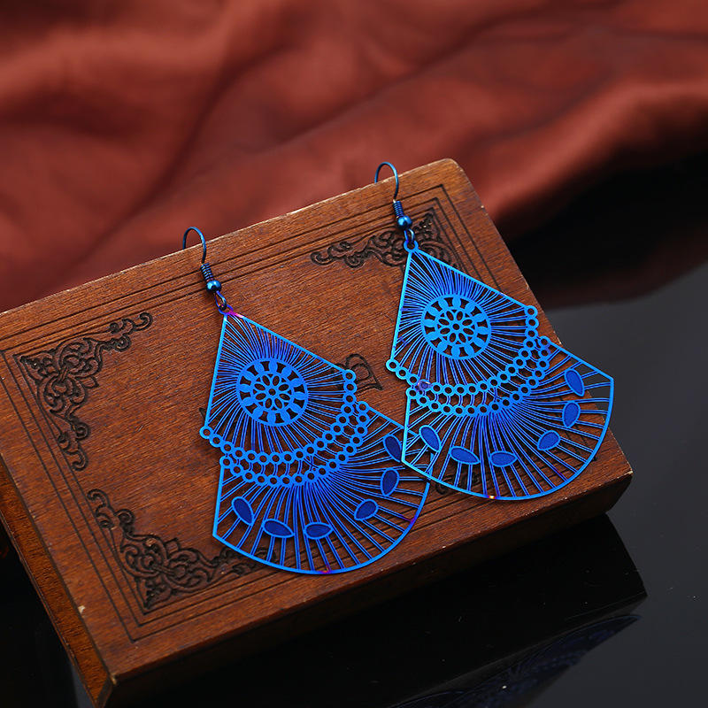 Colorful Hollow Out Earrings Women Retro Earrings Fashion Stainless Steel Jewelry