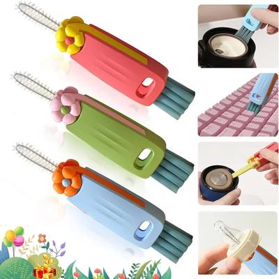 New Multifunctional 3 In 1 Cup Cleaning Brushes Rotatable Cup Mouth Brush Bottle Cap Brush Household Groove Gap Cleaning Brush