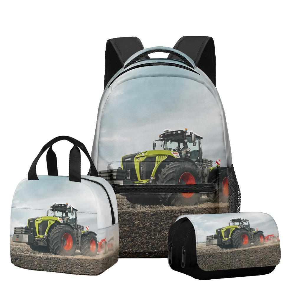 Classic Novelty Cool Tractor pattern 3D Printed 3pcs/Set Student School Bags Laptop Daypack Backpack Lunch bag Pencil Case