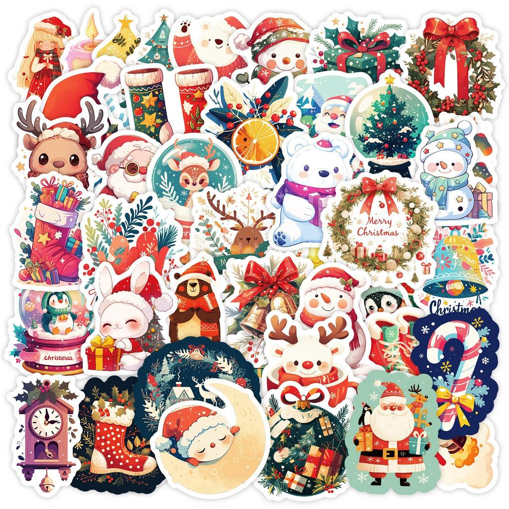 50 Christmas Theme Small Pendants Cartoon Doodle Stickers Santa Claus Elk Decoration Stickers