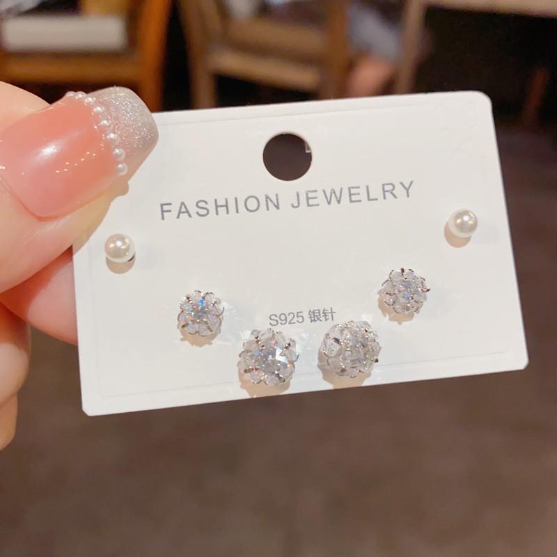 Elegant Mini Zircon Ball Stud Earrings Set Sweet Chic Tiny Dangle Earring Women Daily Wear Party Gift