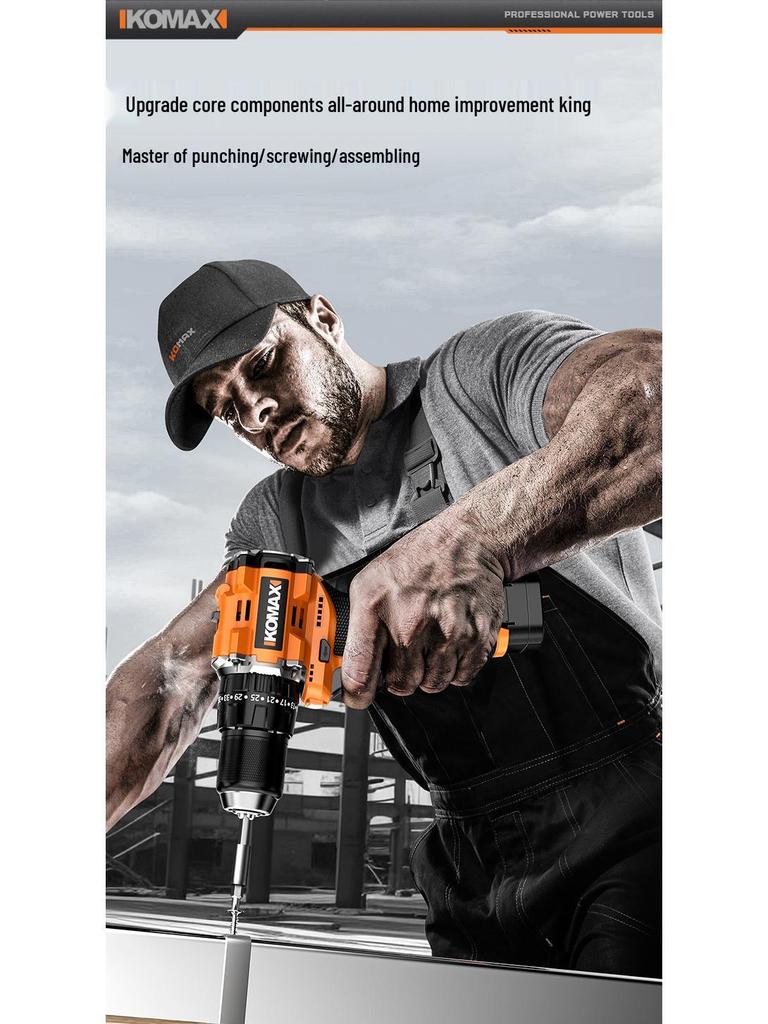 Brushless Electric Drill with Lithium Battery - Compact Rechargeable Impact Tool & Screwdriver