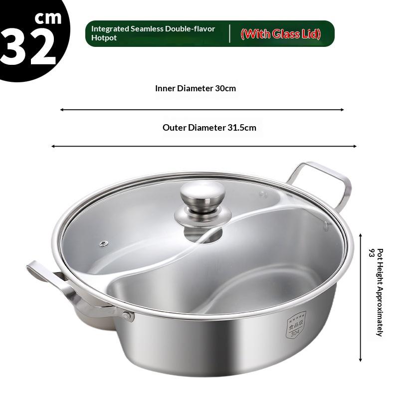 Stainless Steel Dual Flavor Hot Pot 126 Inch Large Capacity Family Size for Induction Cooktop Chinese Soup Party Kitchen