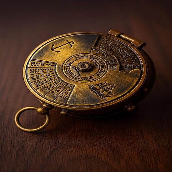 Nautical Brass Compass with 100-Year Calendar, Custom Engraved with Leather Case