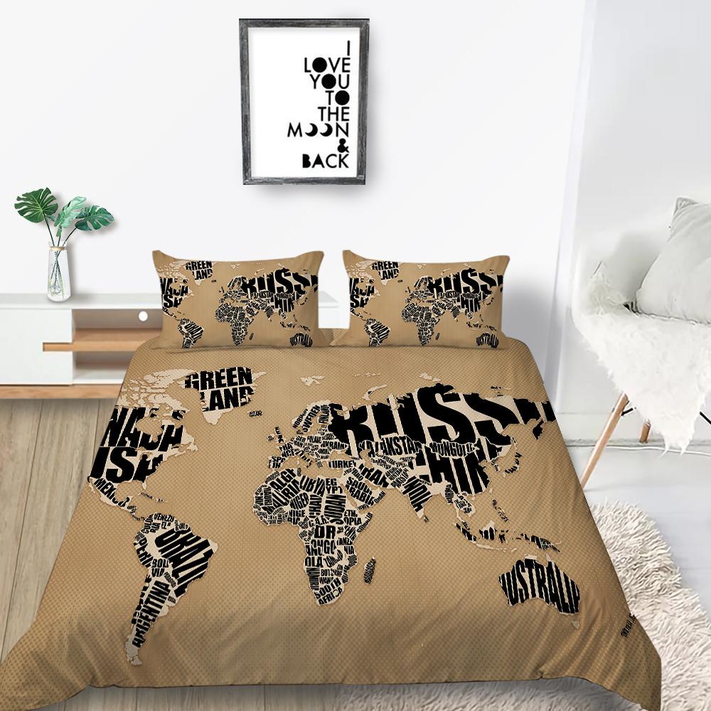 New Fashion Unique Design Duvet Cover Set Map Bedding Cover Suit Sea Quilt Cover Soft Cover Set Boys Twin Size Bed Clothes