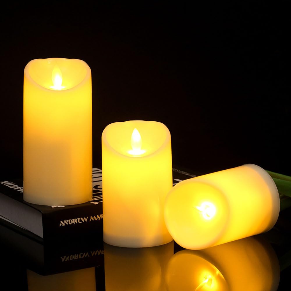 DFsucces LED Candle Lights, Set of 3, Warm Light, Flameless, Flickering, Energy-Saving, Safe, Long-Lasting, Convenient for Photography, Christmas,