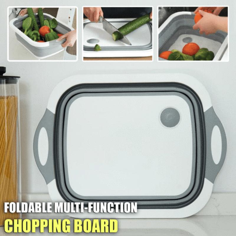 Household foldable multi-function cutting board / collapsible colander vegetable fruit washing basket bowl kitchen storage tool