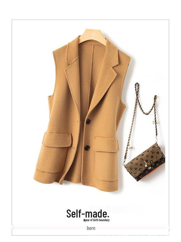 2023 Women's Double-Sided Cashmere Wool Vest: Sleeveless, Short Black Suit Coat