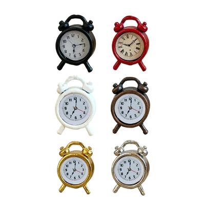 Miniature Alarm Clock Set of 2 Alloy Desktop Clock Model Figure For 1/12 Doll House Scene Display Collectible Decors