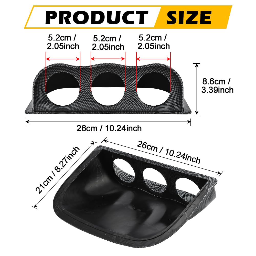 52mm/2in 3 Hole Dome Lip Dashboard Pod Mount Bracket ABS Plastic Universal Triple Dash Gauge Console Pod Fit for Muscle, Manual Cars, Sports Models
