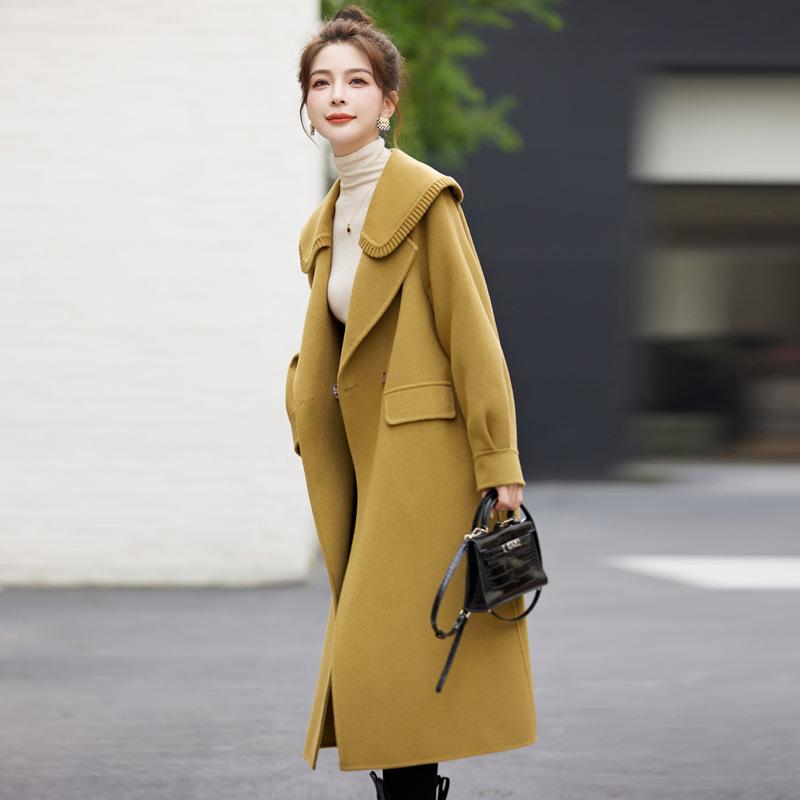 

Женское двустороннее шерстяное пальто, новая модная куртка длиной ниже колена для осени и зимы XL имбирный