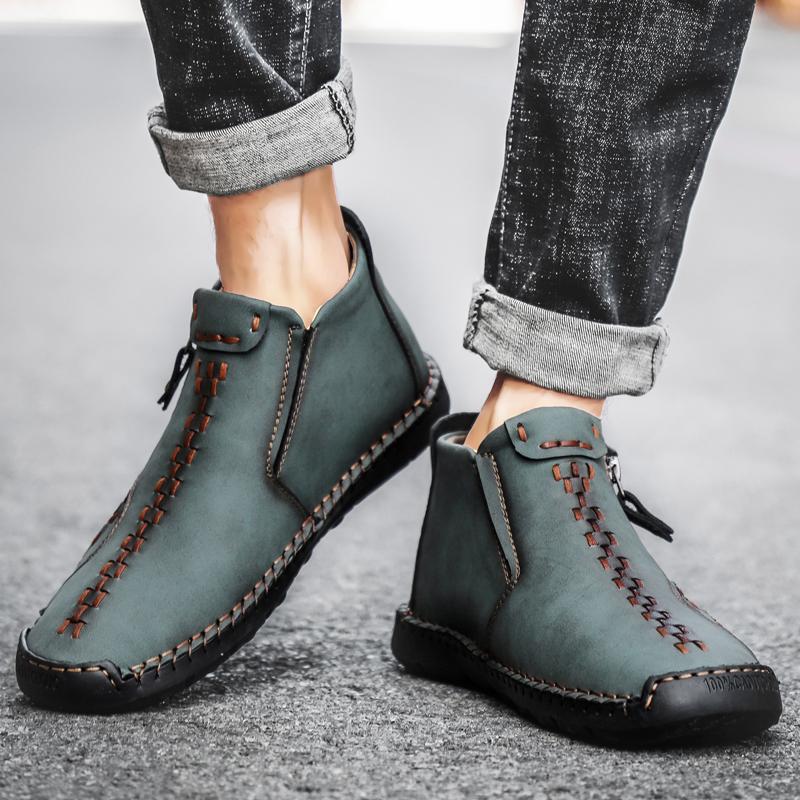 Mens Large Size Handmade Genuine Leather Men Boots Comfortable Ankle Boots for Men Casual Shoes Autumn Winter Men Shoes