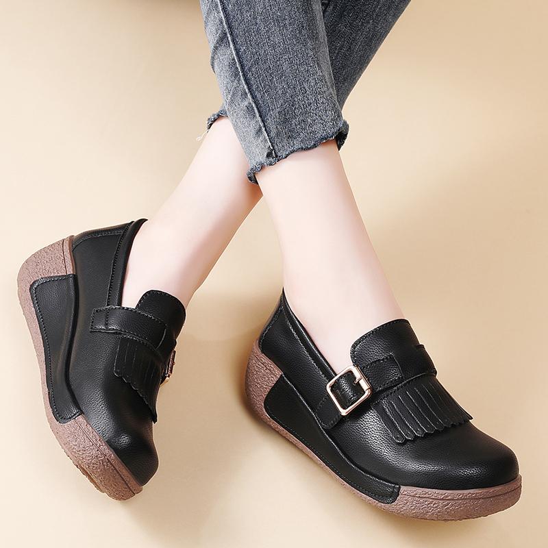 Women's Platform Loafers Lady Creepers Coffee Tassels Thick Sole Casual Slip on Height Increase Low Shoes