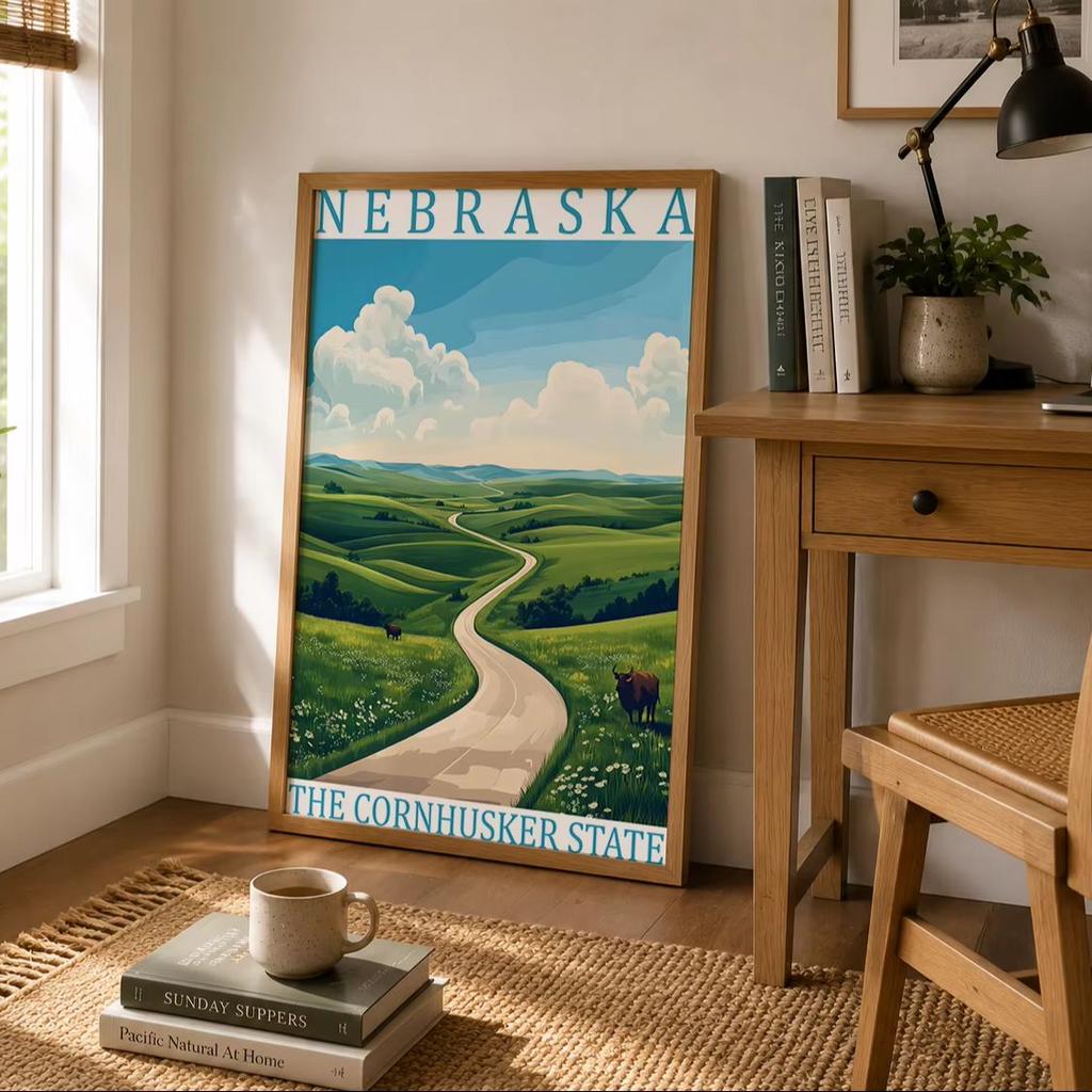 USA State Vintage Wall Art, Retro Landscape Canvas Painting, American Natural Scenery Poster Prints for Living Room Home Decor