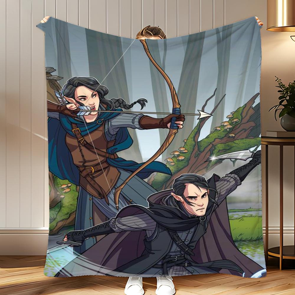 

animated The Legend of Vox Machina Throw Soft Coral Fleece Blanket 310gsm Fluffy Warm Throw for Sofa Bed Couch Bedroom Decor 75x100cm