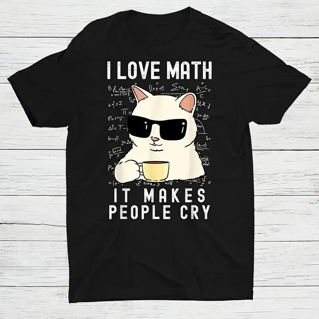 Cool Cat Sunglasses Coffee Graphic TShirt I Love Math Funny Math Slogan Unisex Cotton Crewneck Short Sleeve Casual Tees