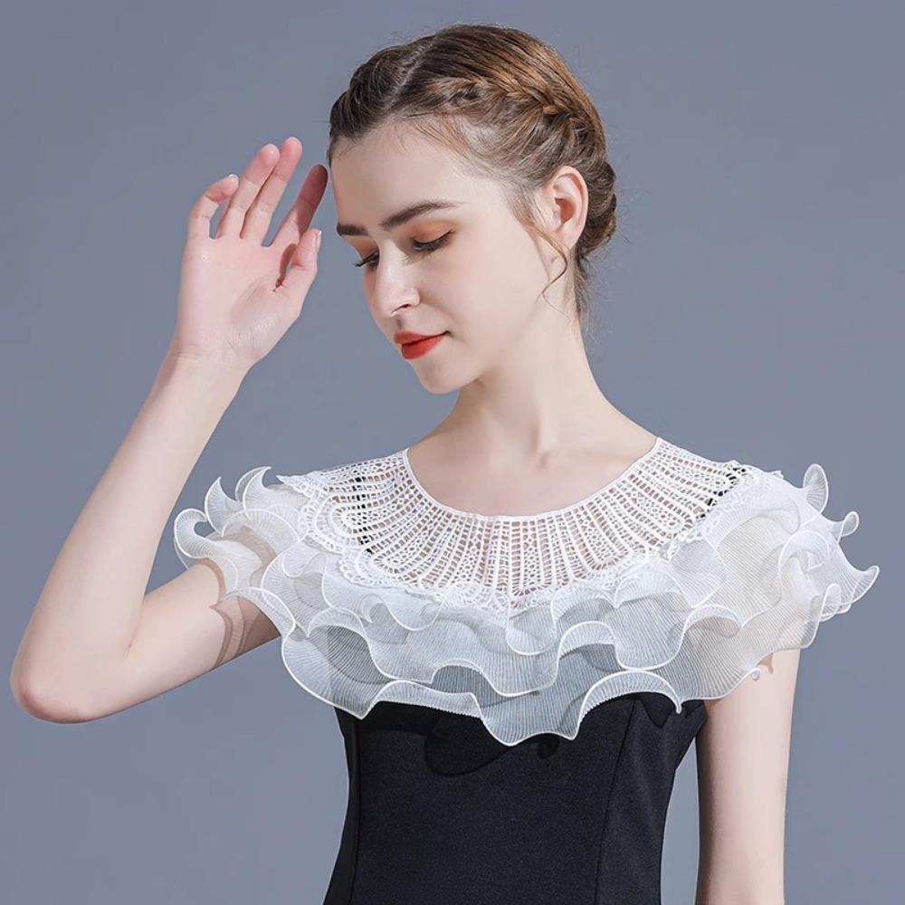Fashion Ruffle Lace Shawl Fake Collar Creative Elegant Mesh Shrug Wraps Shawl Chiffon False Collar Top Summer Party Dress