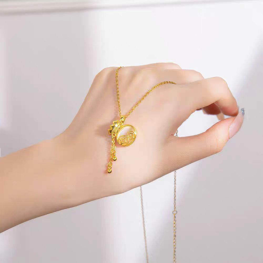 Titanium Steel Fringed Money Bag Necklace Women'S High Sense Retro Versatile Opal Pendant Collarbone Chain