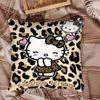 1Pc Leopard Print Hello Kitty Pillow Cover, 2D Double-Sided Polyester Cushion Case, Cute Kawaii Decor Pillowcase, Gift For Hello
