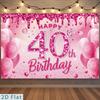 2D Plane Pink Glitter Background Cloth with the Text "Happy 40th Birthday" for Party Decoration Polyester Fiber