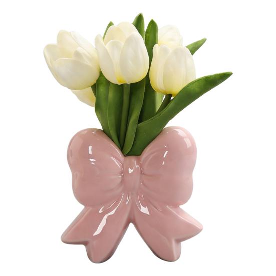 Ceramiczny Wazon na Kwiaty z Kokardą Nowoczesny Uchwyt na Kwiaty w Kształcie Kokardy Pojemnik Dekoracja Stołu do Domu i Biura Wazon na Dekoracyjne Rośliny Kwiatowe