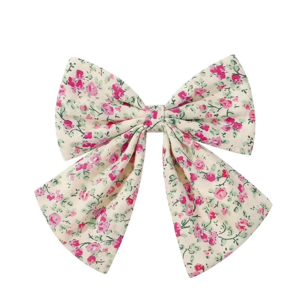 Elegant Floral Cotton Kids Bows Spring Butterfly Hair Clip Fashion Print Hair Barrette For Women Girls Sweet Hairpin Accessories