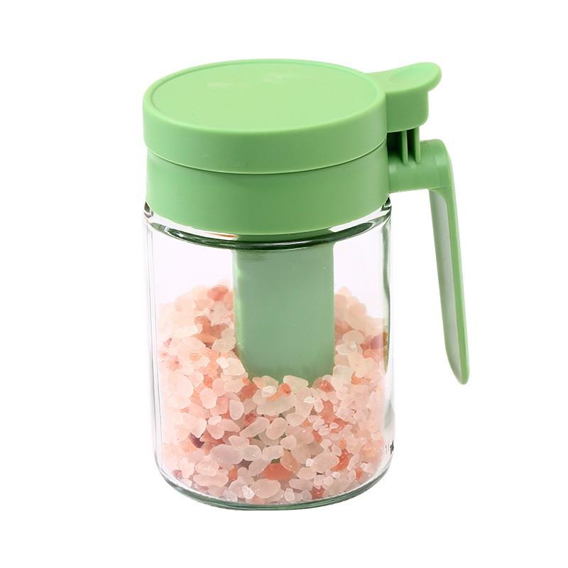 Glass Spice Jar Set With Separate Spoon Compartment Airtight Seal Salt Pepper Seasoning Storage Kitchen Organizer