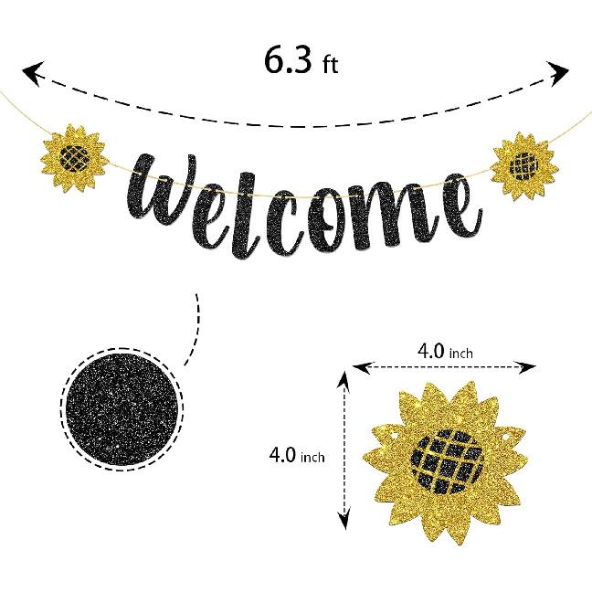 Welcome Banner, Black Glitter Hanging Sign Party Decorations, Induction Party | Home | School New Terms Beg Sign Bunting 6.3 Feet
