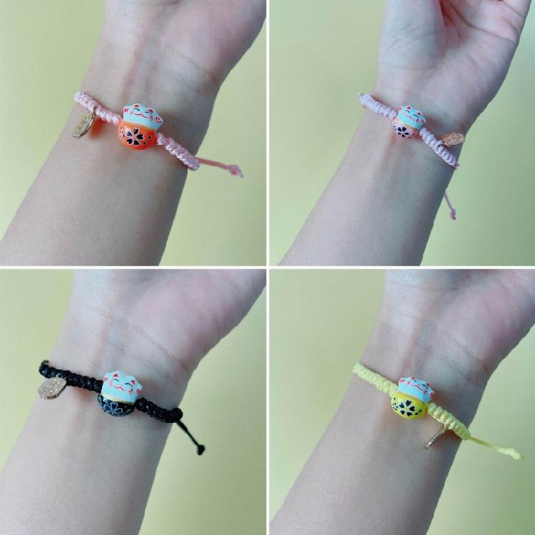 Cute Maneki Neko Couple Bangles Charm Versatile Lovely Ceramic Woven Bracelet