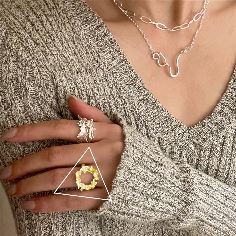 Elegant Adjustable 925 Sterling Silver Geometric Ring With Luxurious Textured Design And Modern Aesthetic For Women Gift