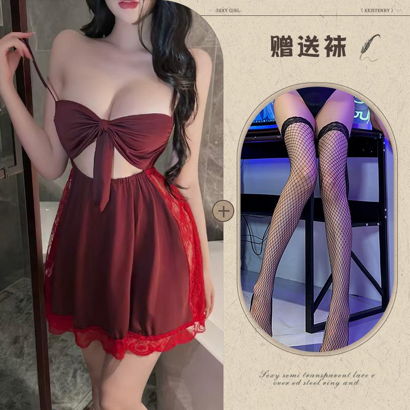 New European and American style underwear backless temptation no suspender skirt sexy bow