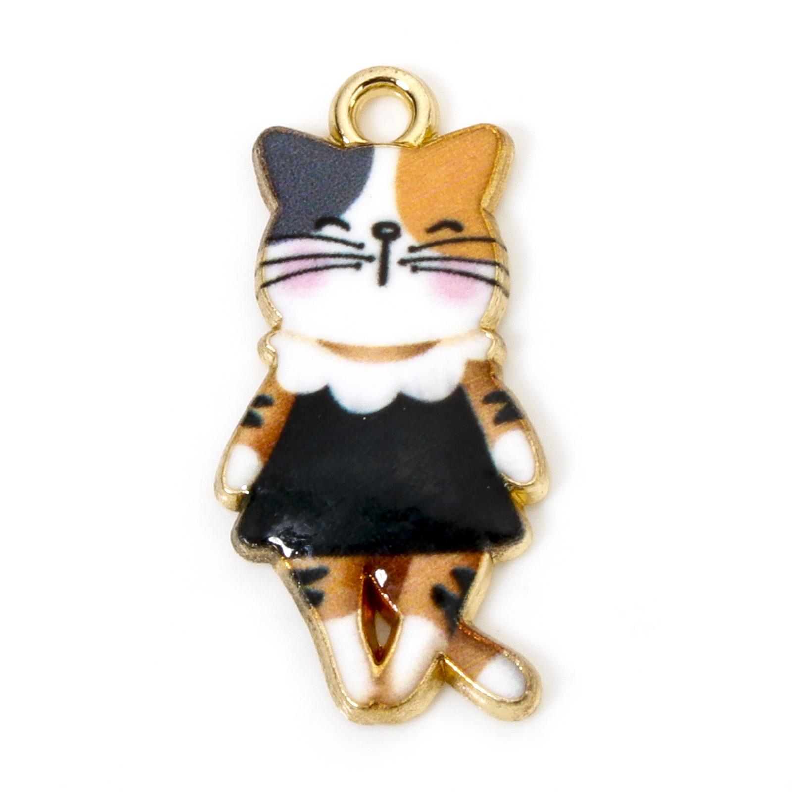 

10pcs Cute Cat Enamel Charms Zinc Based Alloy Charms Gold Plated Multicolor Cat Animal Skirt Pendants DIY Necklace 25mm X 12mm
